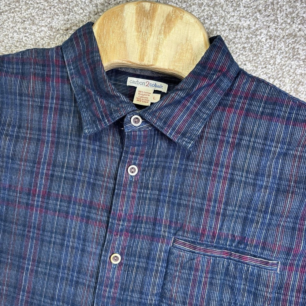 Carbon2cobalt Shirt Mens Large Blue Plaid Long Sleeve Button Up Cotton Casual